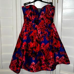 Beautiful Red and Blue Strapless Garden Party Dress